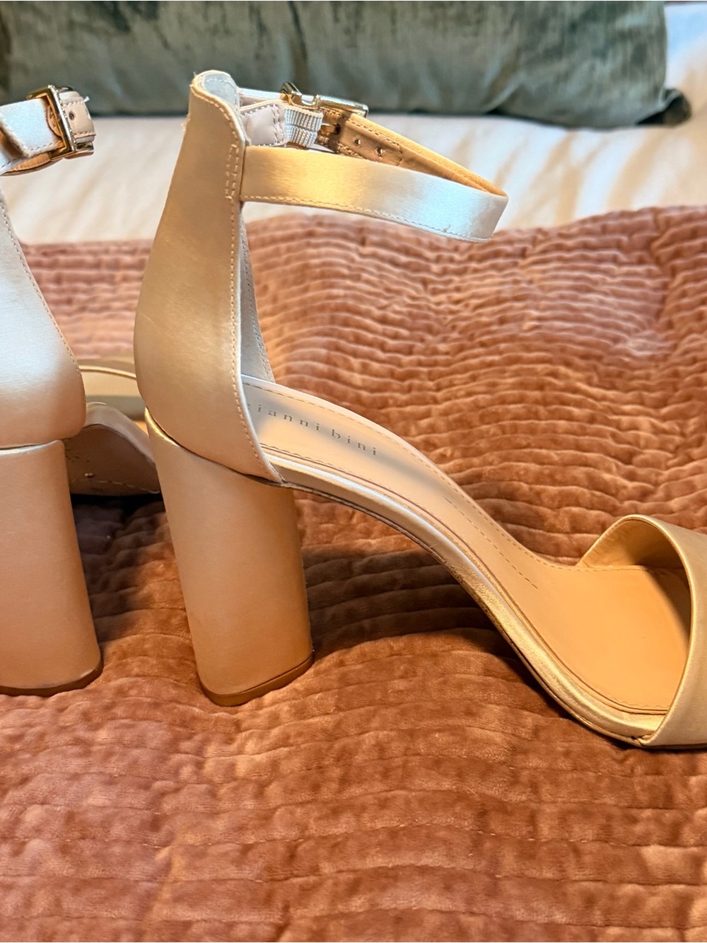 Gianni Bini Champagne Nude Block Heel Ankle-Strap Sandals - Picture 2 of 6